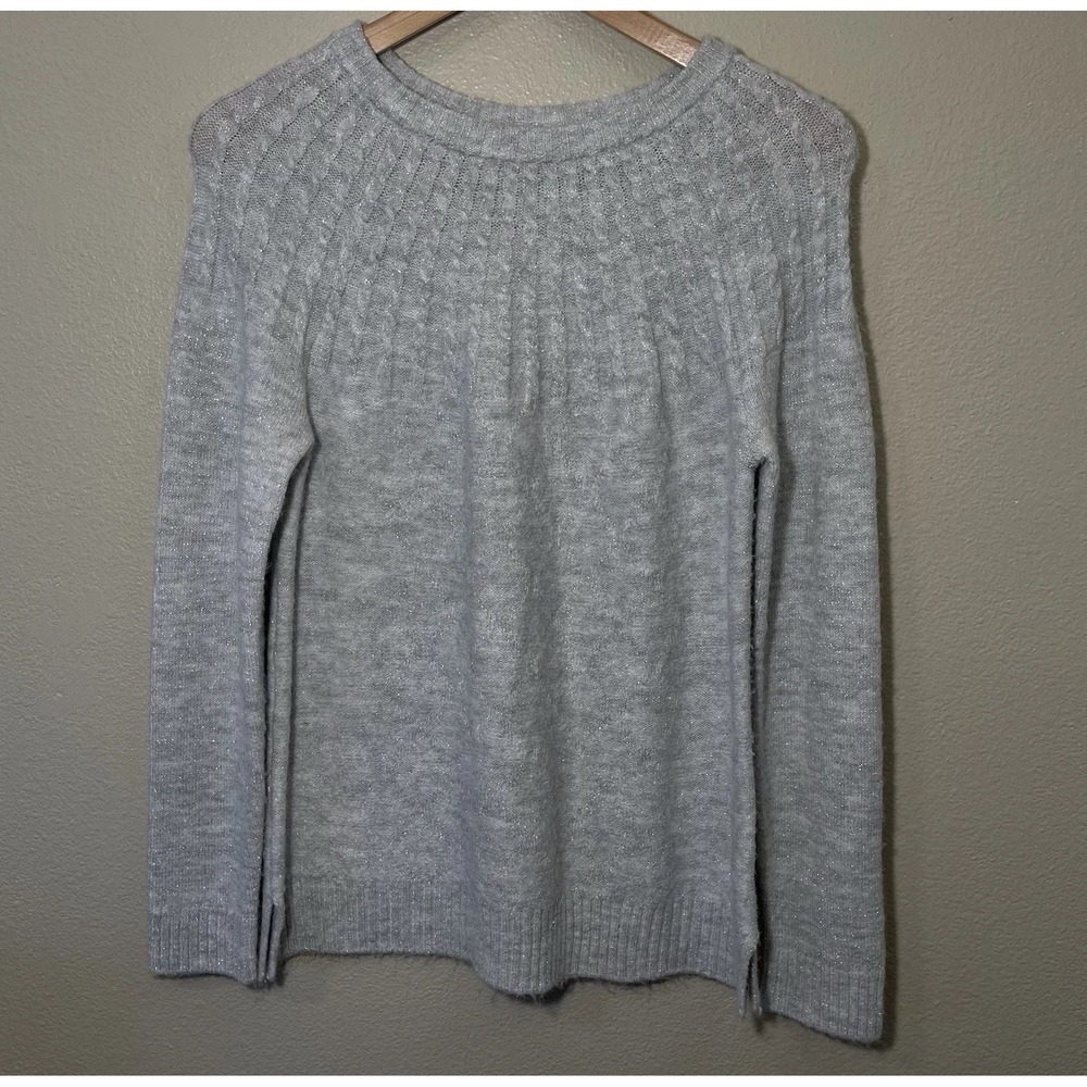 Croft & Barrow Fuzzy Crewneck Sweater Gray Silver Glitter Glam Fair Isle Size SP